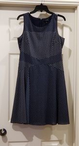 Navy/white polka dot A line, swing skirt dress